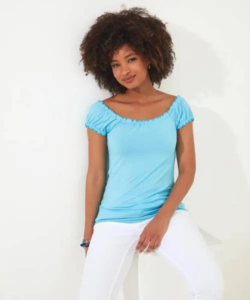 Summertime Boho Top Aqua Apparel Tops Tunics and Blouses Joebrowns