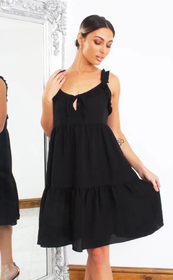 Surrey Black Keyhole Frill Smock Dress Women Missfiga Skater Dresses