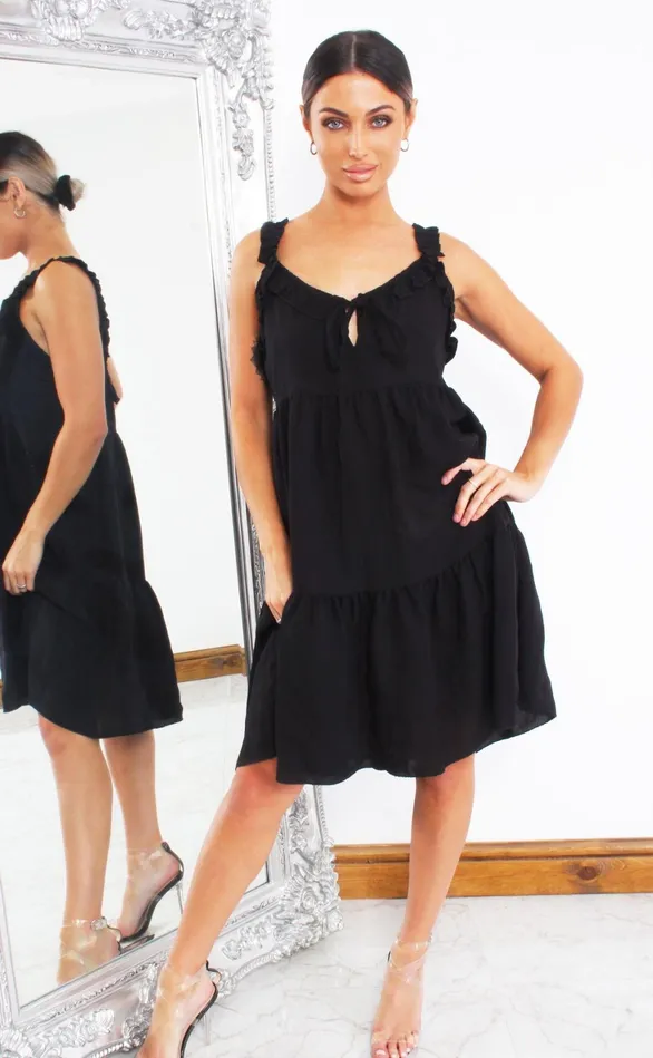 Surrey Black Keyhole Frill Smock Dress Women Missfiga Skater Dresses