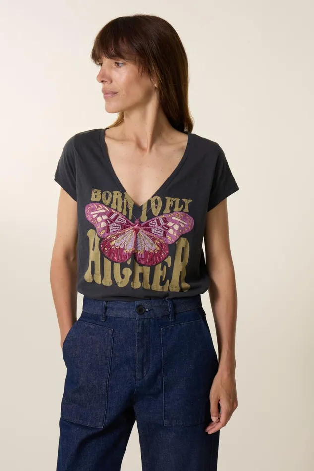 TShirts and Tops Women Leon and Harper Tonton Bfly TShirt Carbone