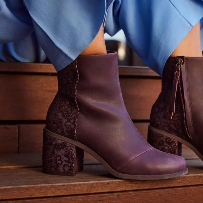 Toms Boots and Booties Evelyn Heeled Boot Blackberry Leather Brocade 8211 Women Toms Boots and Booties Evelyn Heeled Boot Blackberry Leather Brocade 8211 Women
