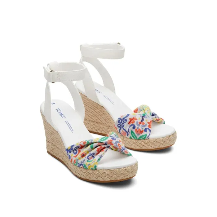 Toms Espadrilles Marisela Wedge Sandal White Jacquard Mediterranean Tiles 8211 Women