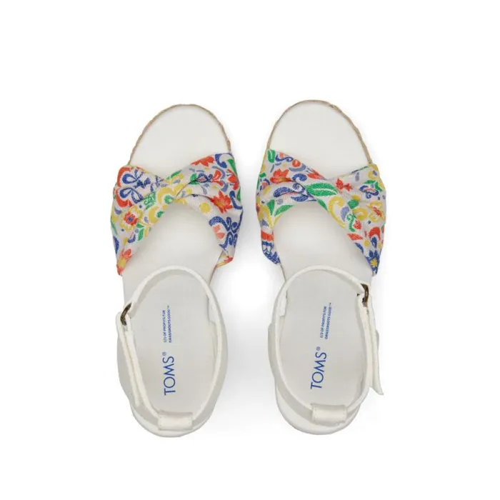 Toms Espadrilles Marisela Wedge Sandal White Jacquard Mediterranean Tiles 8211 Women