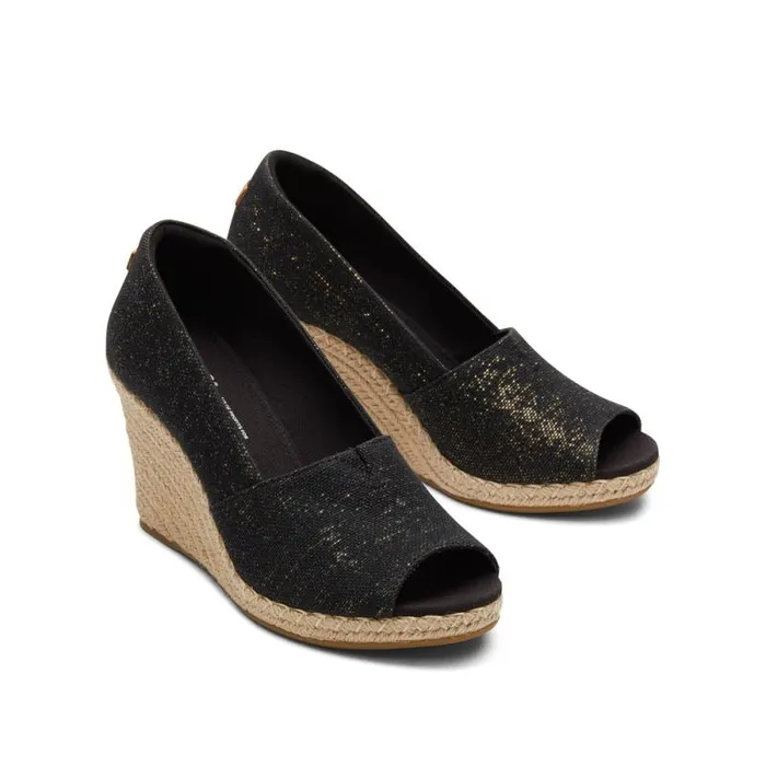 Toms Espadrilles Michelle Wedge Heel Black Metallic Linen 8211 Women Toms Espadrilles Michelle Wedge Heel Black Metallic Linen 8211 Women