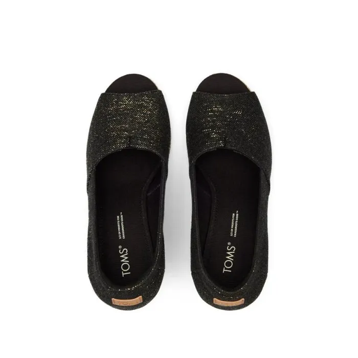 Toms Espadrilles Michelle Wedge Heel Black Metallic Linen 8211 Women Toms Espadrilles Michelle Wedge Heel Black Metallic Linen 8211 Women