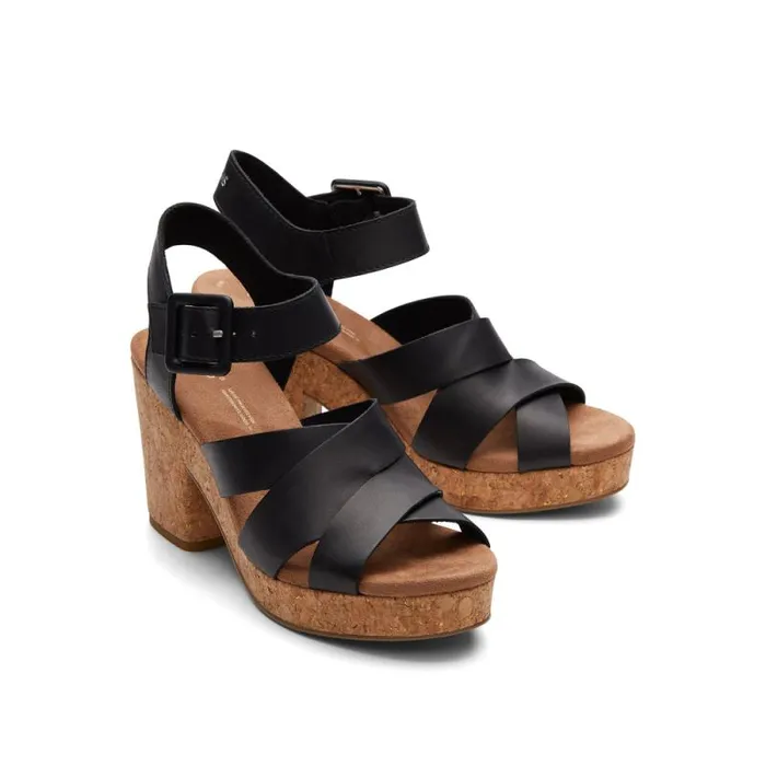 Toms Heels and Wedges Ava Sandal Black Black 8211 Women Toms Heels and Wedges Ava Sandal Black Black 8211 Women