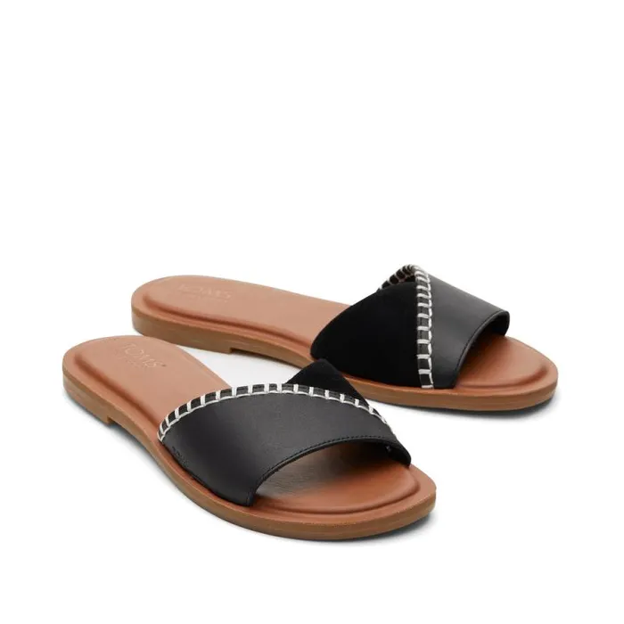 Toms Mules and Slides Shea Slide Sandal Black Leather 8211 Women Toms Mules and Slides Shea Slide Sandal Black Leather 8211 Women