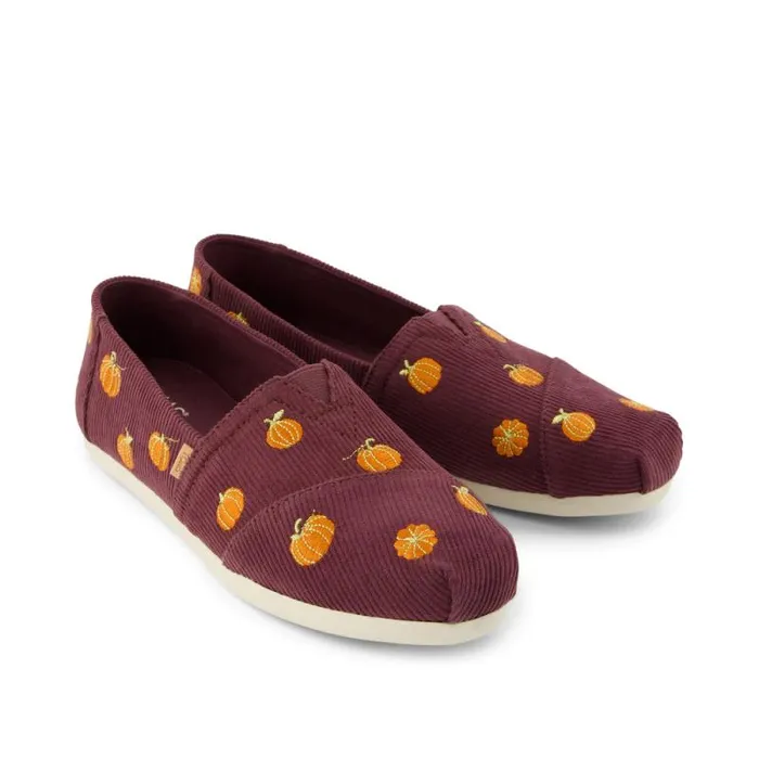 Toms TOMS Classics Alpargata Cloudbound Burgundy Corduroy Embroidered Pumpkins 8211 Women