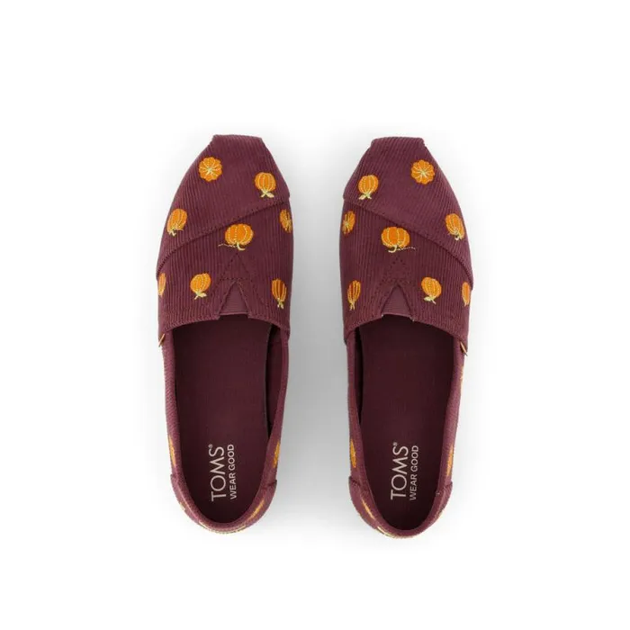 Toms TOMS Classics Alpargata Cloudbound Burgundy Corduroy Embroidered Pumpkins 8211 Women