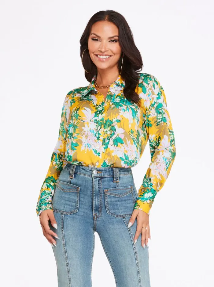 Tops Clothing Jessica Simpson Bodie Blouse In Bloom Field Golden Rod
