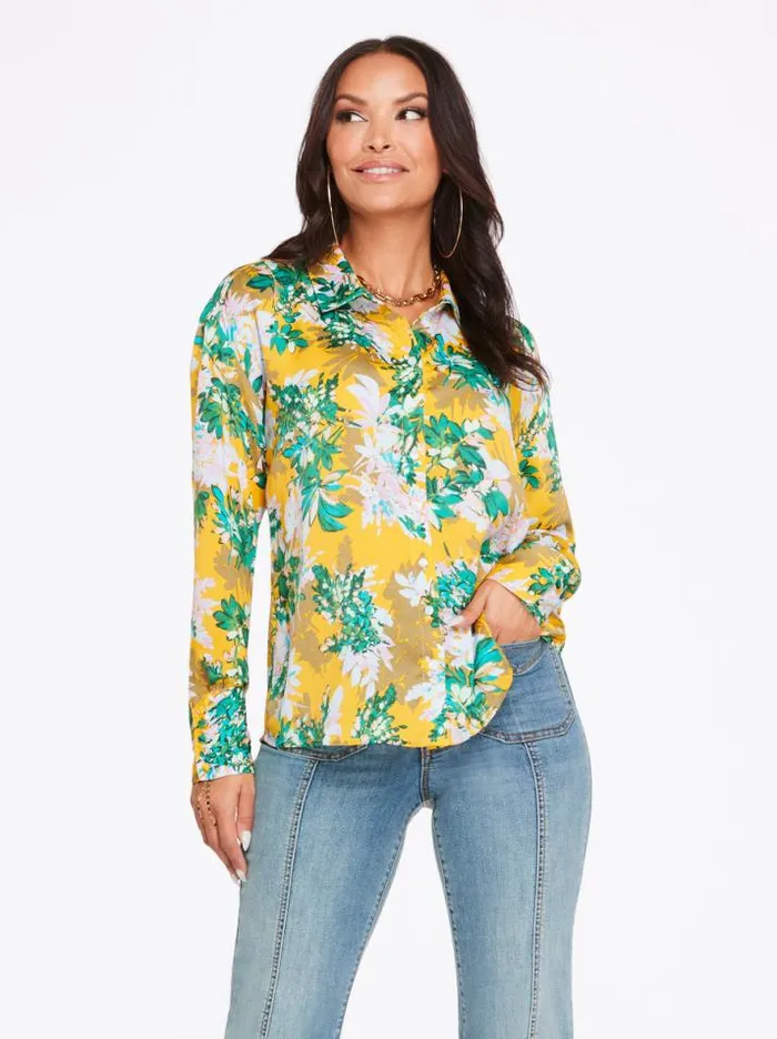 Tops Clothing Jessica Simpson Bodie Blouse In Bloom Field Golden Rod