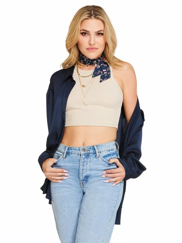Tops Clothing Jessica Simpson Bodie Blouse In Navy Blazer