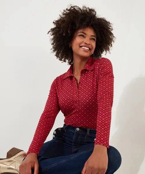 Tops Tunics and Blouses Apparel Lola Geo Jersey Print Top Pink Joebrowns