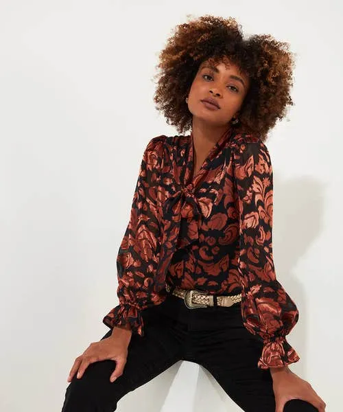 Tops Tunics and Blouses Sophia Tie Neck Blouse Black Joebrowns Apparel