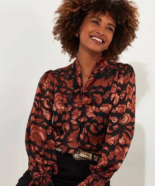 Tops Tunics and Blouses Sophia Tie Neck Blouse Black Joebrowns Apparel Tops Tunics and Blouses Sophia Tie Neck Blouse Black Joebrowns Apparel
