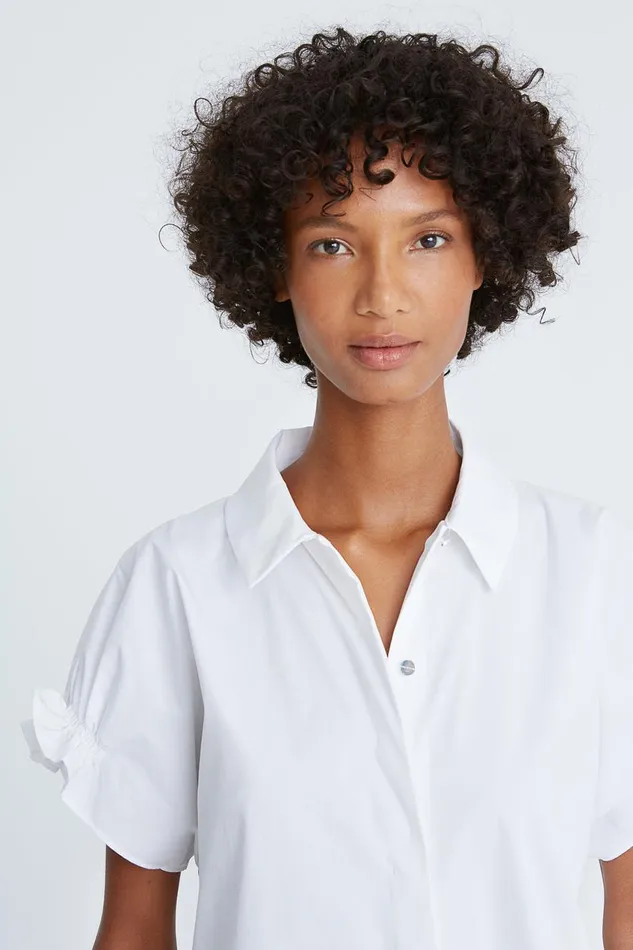 Tops Women Halston Bea Cotton Shirting Ruffle Top Optic White