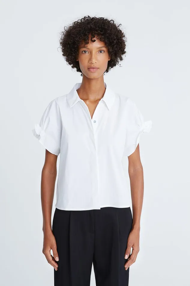Tops Women Halston Bea Cotton Shirting Ruffle Top Optic White