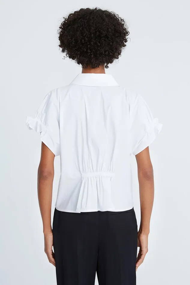 Tops Women Halston Bea Cotton Shirting Ruffle Top Optic White