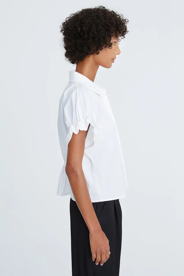 Tops Women Halston Bea Cotton Shirting Ruffle Top Optic White
