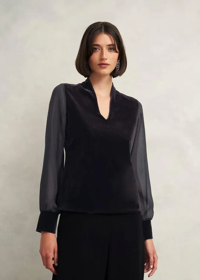 Tops Women HOBBS Aimee Velvet Top Black