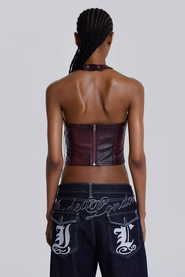 Tops Women Shop Lynx Faux Leather Corset Top Jaded London