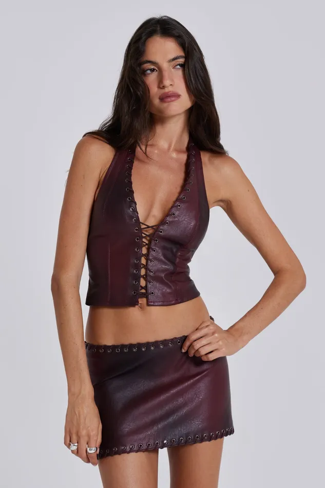 Tops Women Shop Lynx Faux Leather Corset Top Jaded London