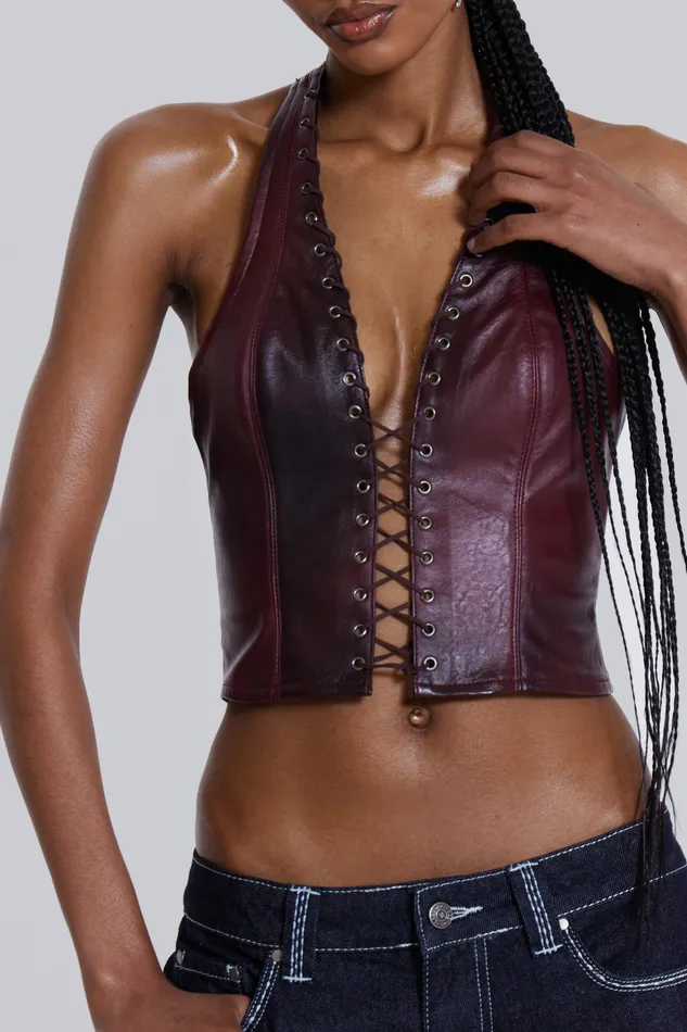 Tops Women Shop Lynx Faux Leather Corset Top Jaded London