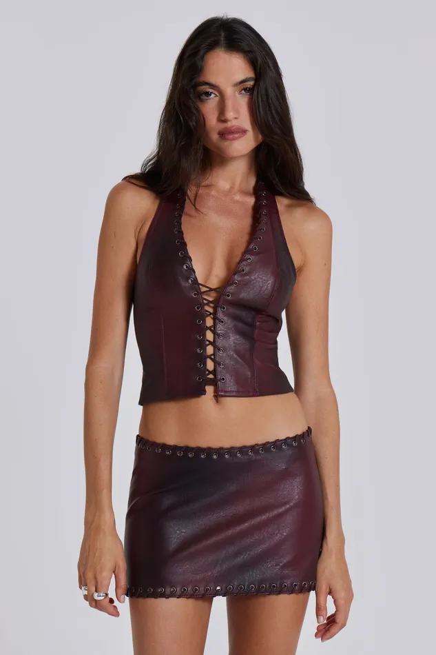 Tops Women Shop Lynx Faux Leather Corset Top Jaded London