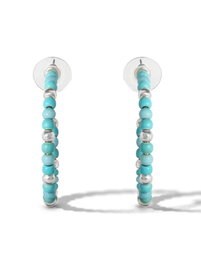 Turquoise Collection Accessories Jessica Simpson Turquoise Bead Hoop Earrings In Silver
