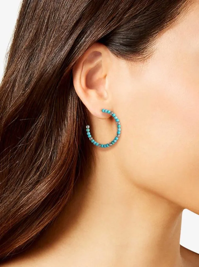 Turquoise Collection Accessories Jessica Simpson Turquoise Bead Hoop Earrings In Silver