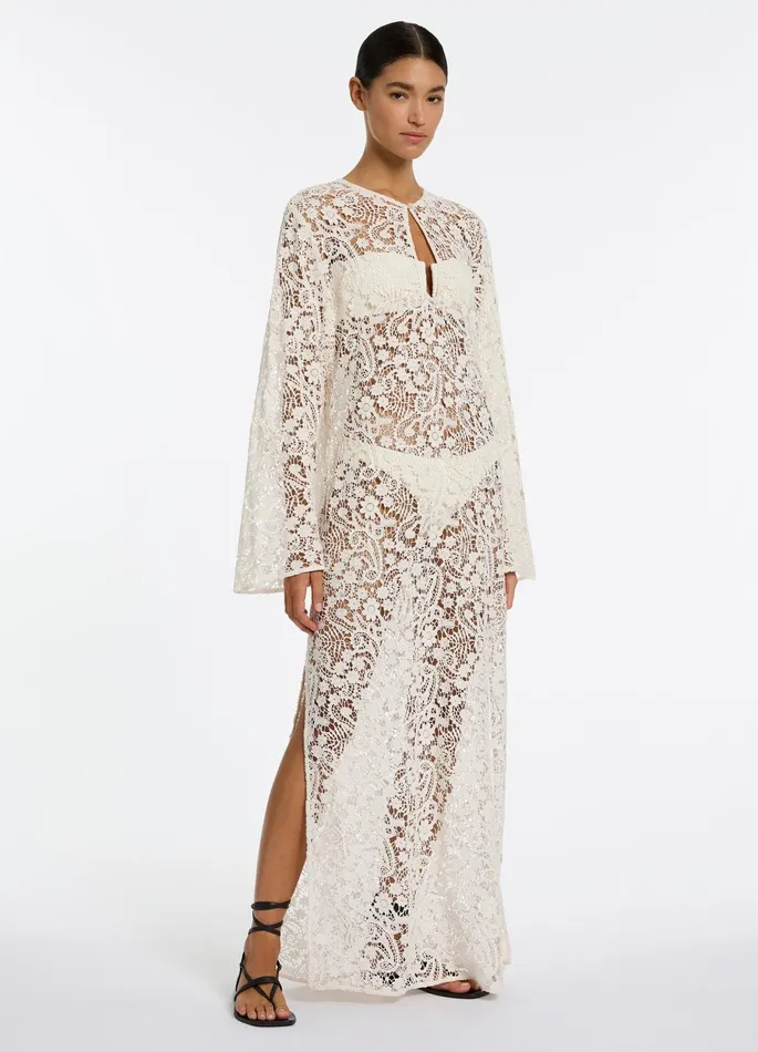 Velana Lace Maxi Kaftan Cream Women JETS Australia Dresses and Kaftans