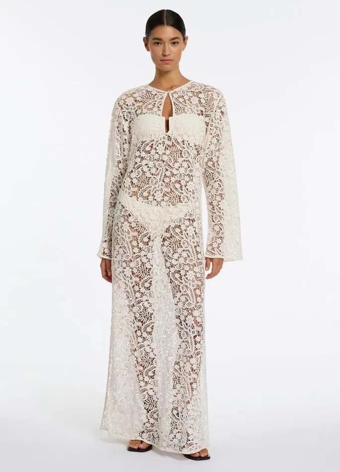 Velana Lace Maxi Kaftan Cream Women JETS Australia Dresses and Kaftans