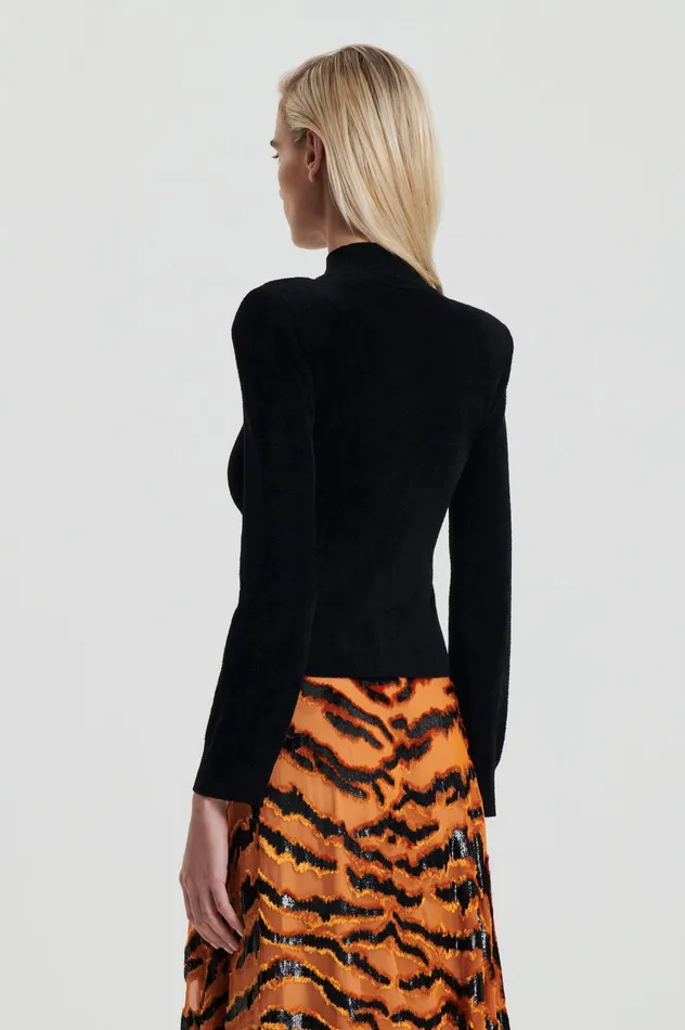 VELVET SHOULDER PAD SWEATER BLACK Tops Scanlan Theodore Women VELVET SHOULDER PAD SWEATER BLACK Tops Scanlan Theodore Women