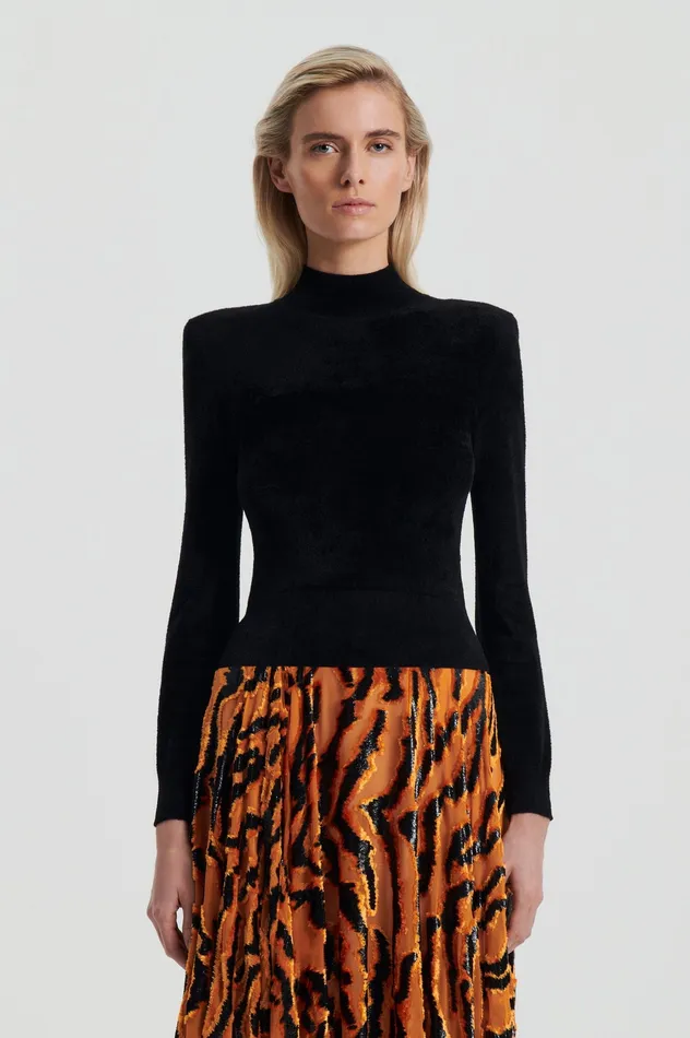 VELVET SHOULDER PAD SWEATER BLACK Tops Scanlan Theodore Women VELVET SHOULDER PAD SWEATER BLACK Tops Scanlan Theodore Women