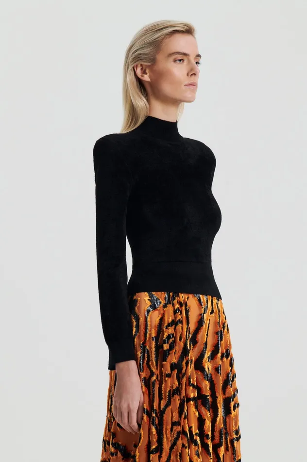 VELVET SHOULDER PAD SWEATER BLACK Tops Scanlan Theodore Women VELVET SHOULDER PAD SWEATER BLACK Tops Scanlan Theodore Women