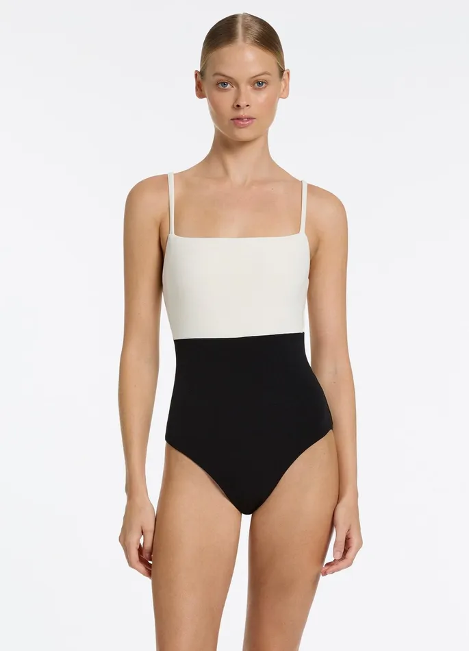 Versa Rib Minimal Tank One Piece Blackcream Women JETS Australia Tank One Piece
