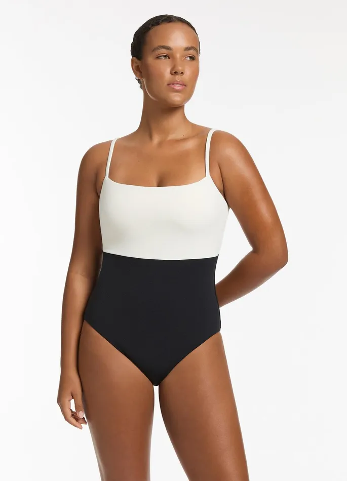 Versa Rib Minimal Tank One Piece Blackcream Women JETS Australia Tank One Piece