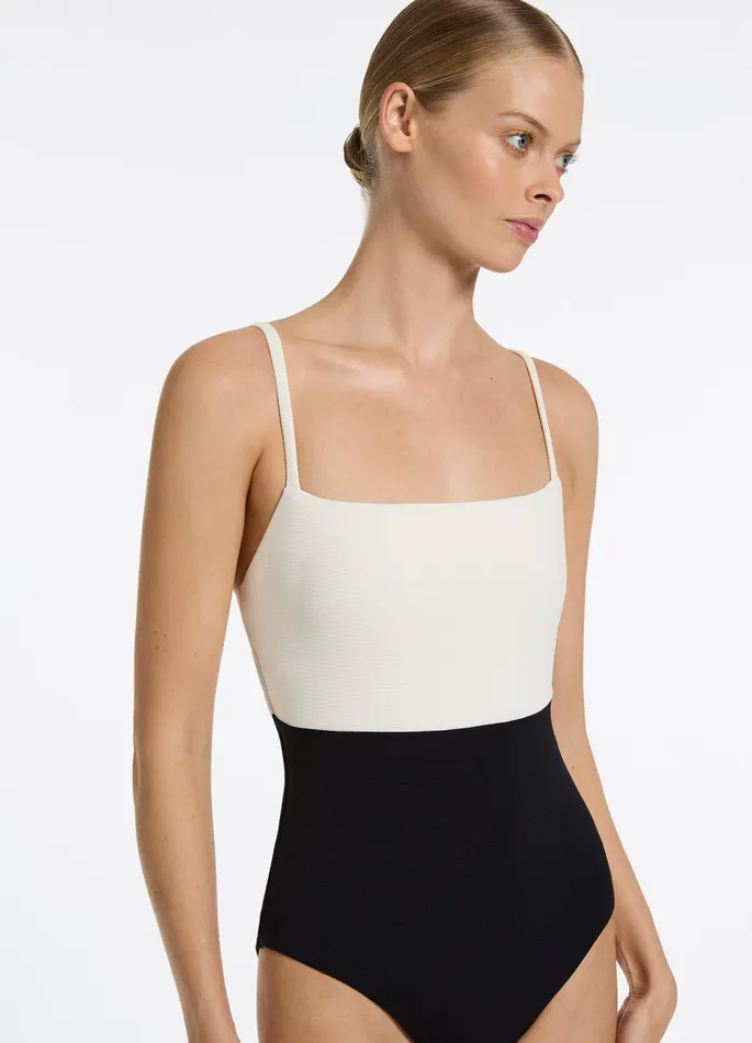 Versa Rib Minimal Tank One Piece Blackcream Women JETS Australia Tank One Piece