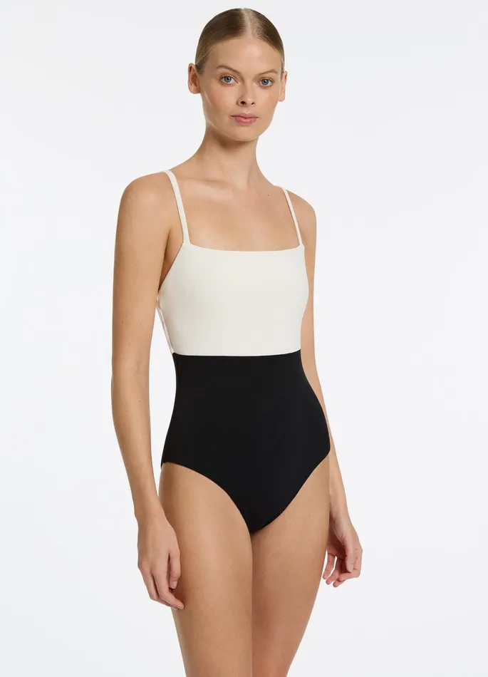 Versa Rib Minimal Tank One Piece Blackcream Women JETS Australia Tank One Piece