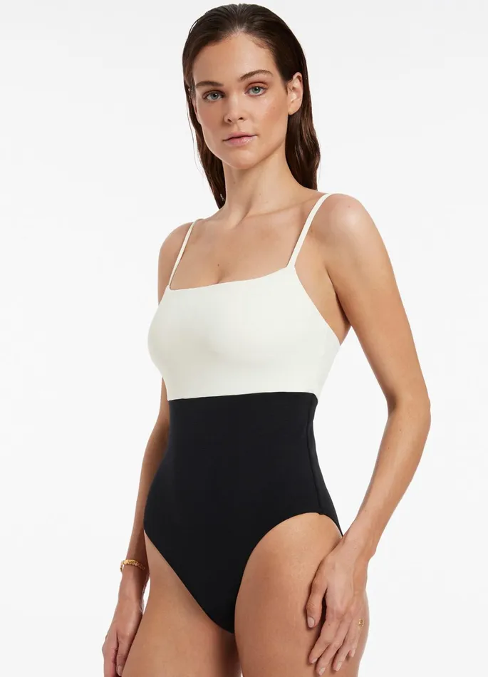 Versa Rib Minimal Tank One Piece Blackcream Women JETS Australia Tank One Piece