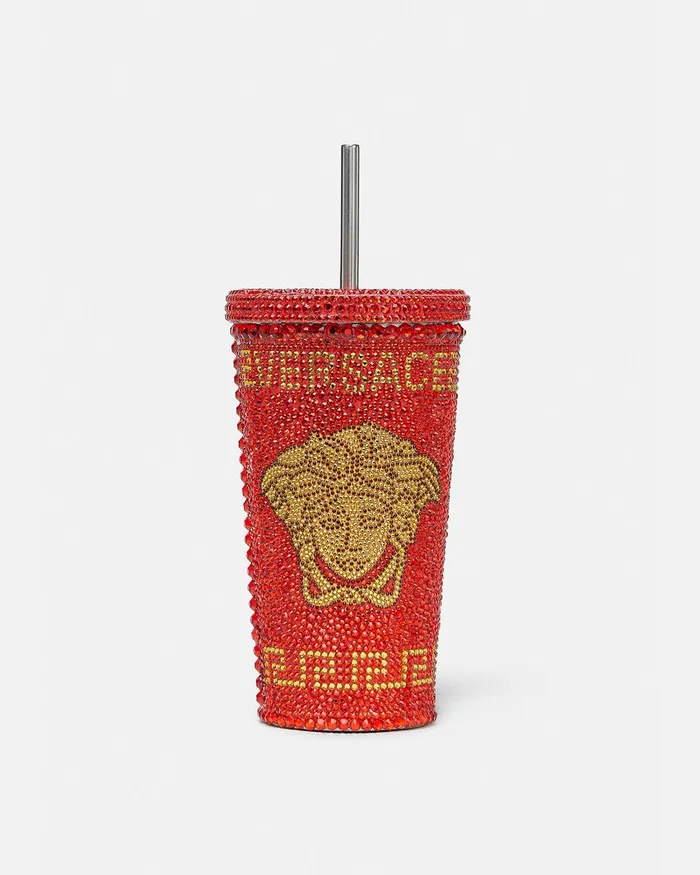 Versace Beach Accessories Men Crystal Medusa Travel Cup Red