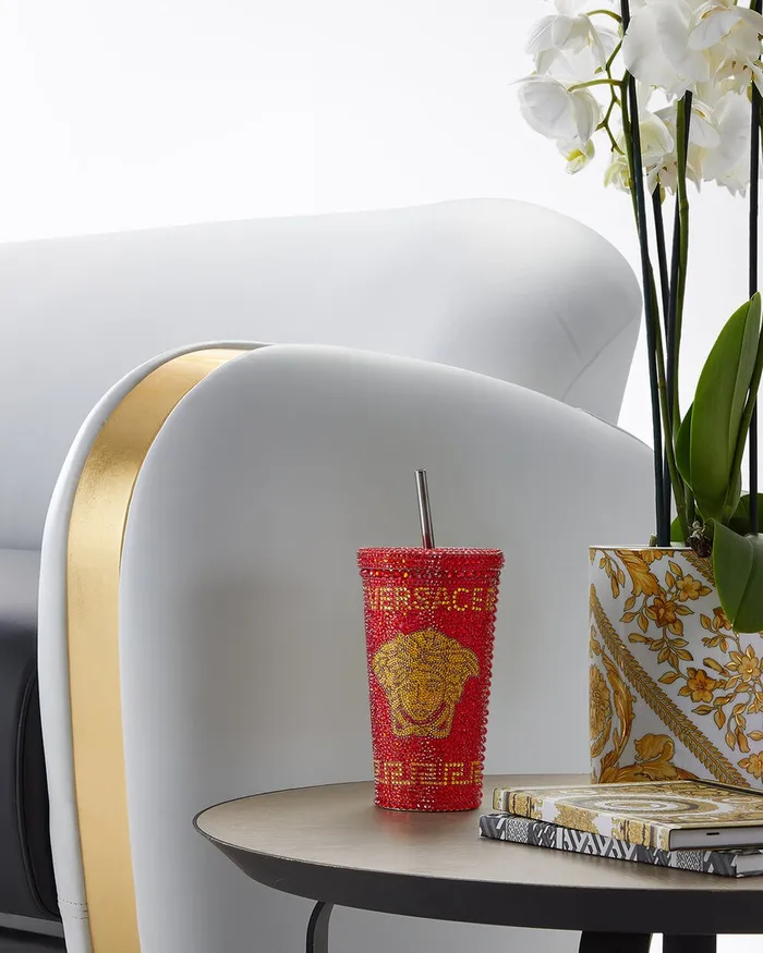 Versace Beach Accessories Men Crystal Medusa Travel Cup Red