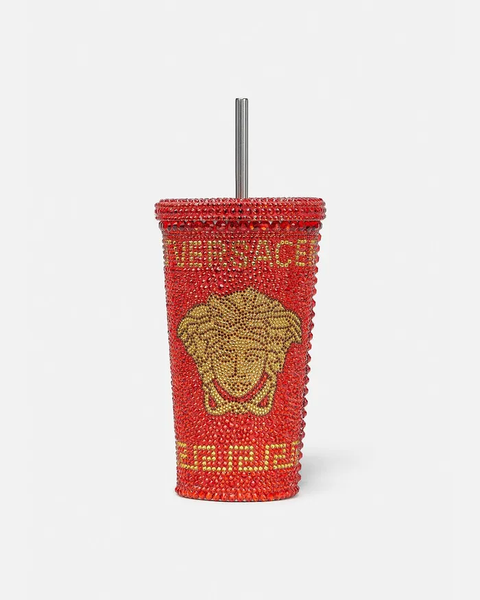 Versace Beach Accessories Men Crystal Medusa Travel Cup Red