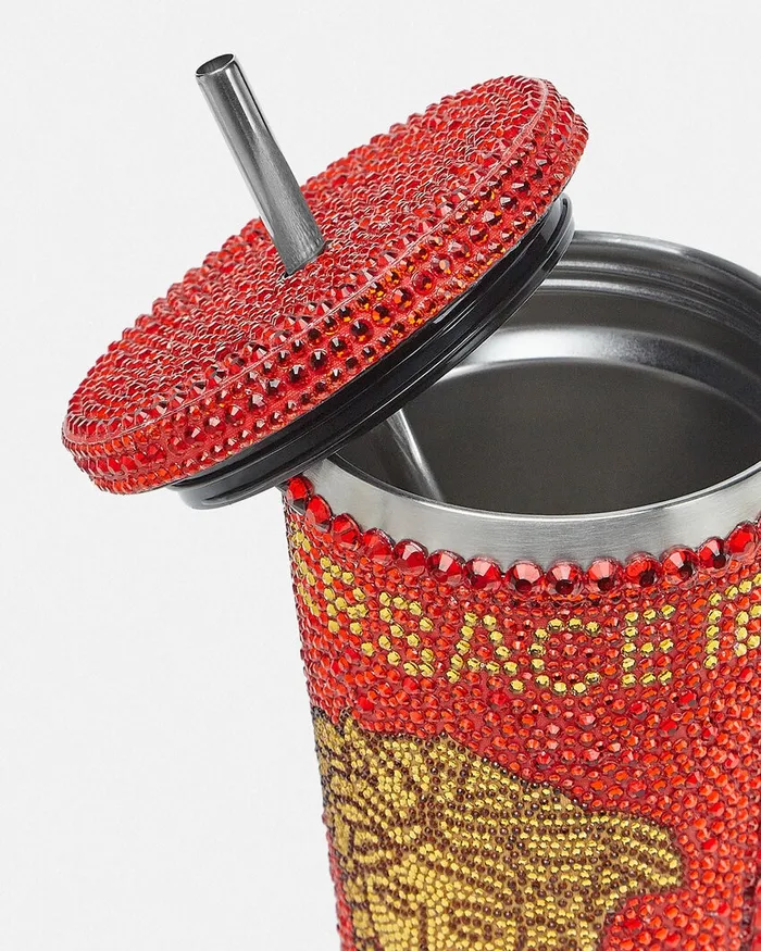 Versace Beach Accessories Men Crystal Medusa Travel Cup Red