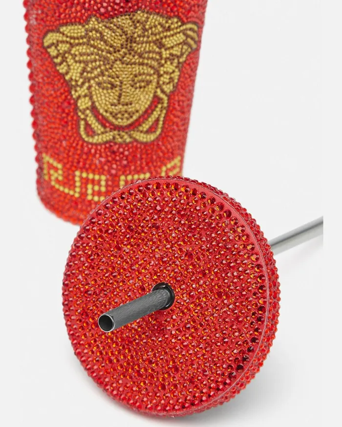 Versace Beach Accessories Men Crystal Medusa Travel Cup Red