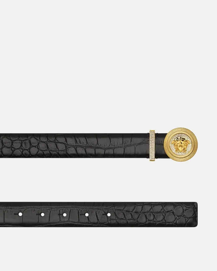Versace Belts Women Medusa Biggie CrocEffect Belt 12034 3 Cm Blackgold