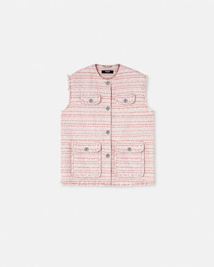 Versace Blazer and Jackets Women Tweed Oversized Vest Light Pink