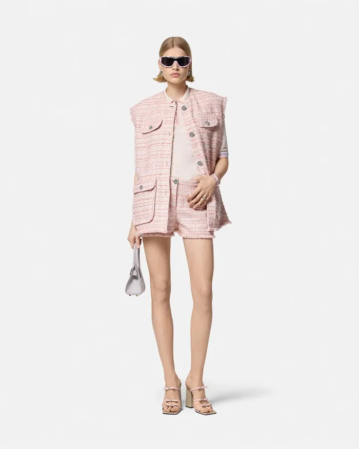 Versace Blazer and Jackets Women Tweed Oversized Vest Light Pink