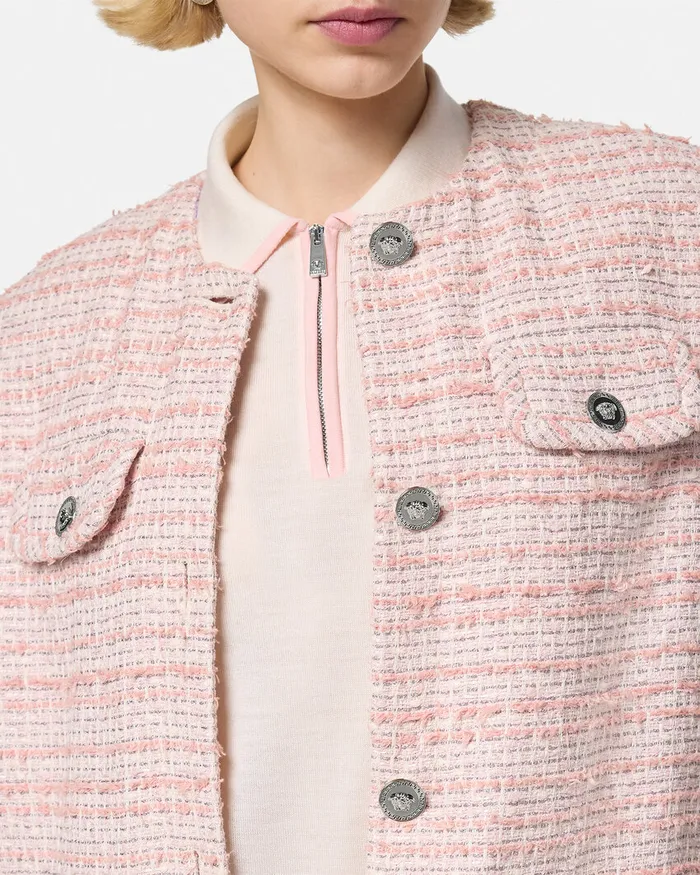 Versace Blazer and Jackets Women Tweed Oversized Vest Light Pink