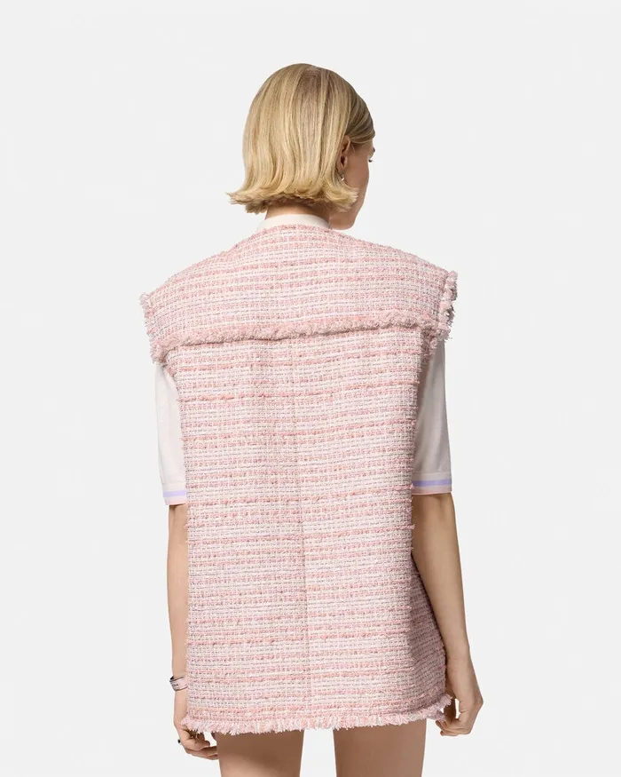 Versace Blazer and Jackets Women Tweed Oversized Vest Light Pink